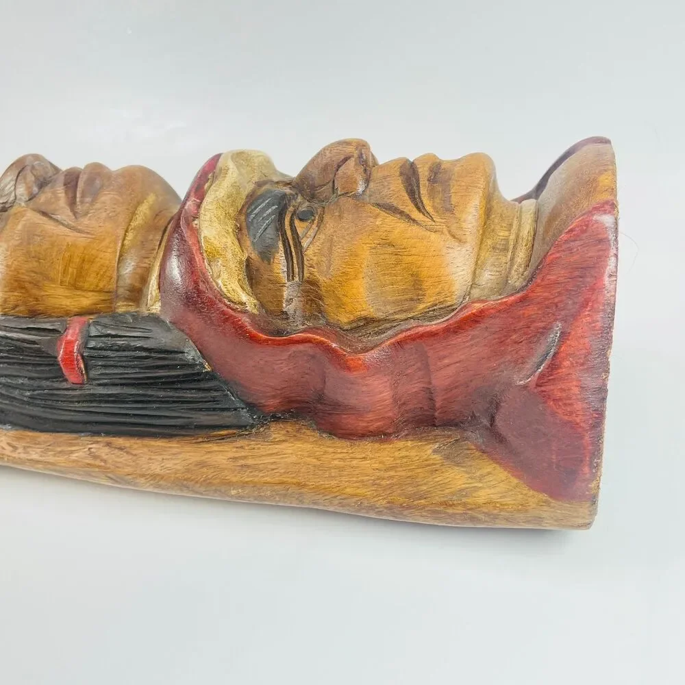 Native American 3-Face Wood Totem Pole Beaver Hand Carved Sculpture 16